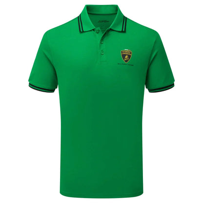 Automobili Lamborghini Squadra Corse Men's Travel Polo Shirt - Orange/White/Green